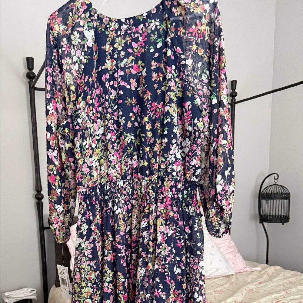 Julian Taylor Navy Floral Quarter Sleeve Dress